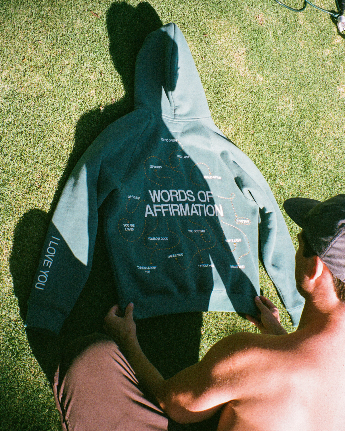 "Parole di affermazione" felpa con cappuccio Lux oversize verde