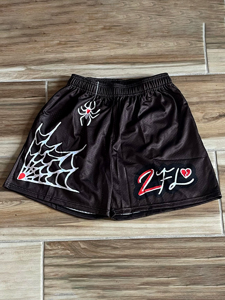 Fun Spider Print Casual Mesh Shorts