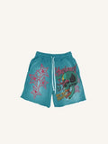 Shorts à taille élastique avec imprimé tête de mort, œil et lettres