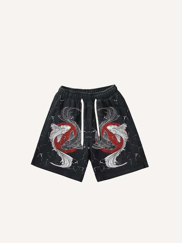 Shorts mit Fischmuster und Kordelzug an der Taille