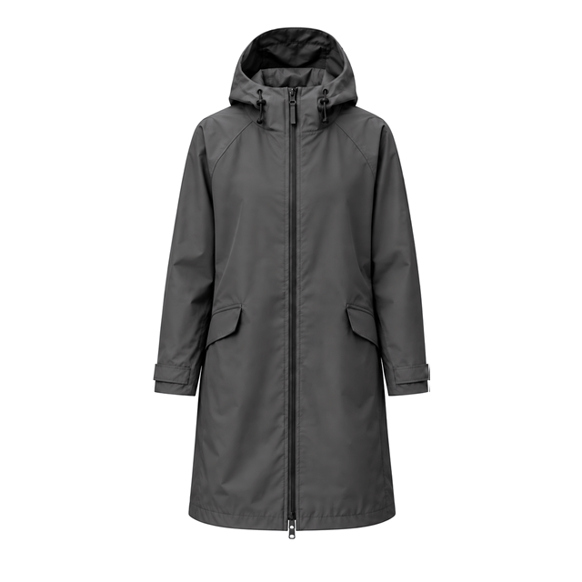 Water-Reactive Constellation Long Raincoat — Charcoal