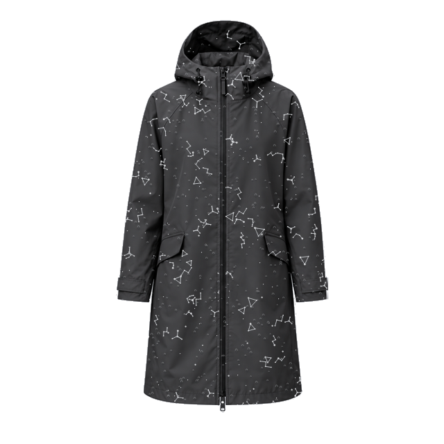 Water-Reactive Constellation Long Raincoat — Charcoal