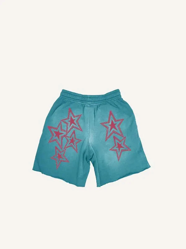 Skull&Eyeball&Letter Print Drawstring Waist Shorts