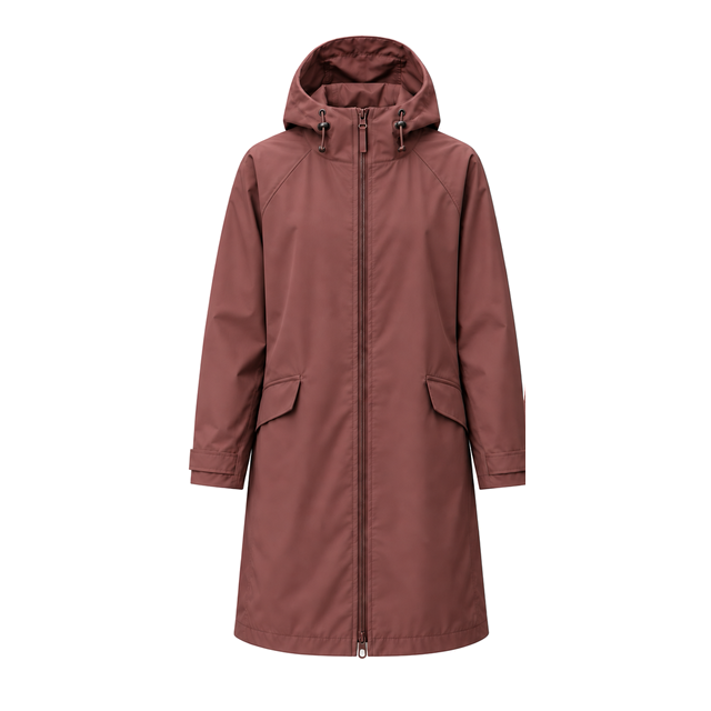 Water-Reactive Petal Long Raincoat — Wine