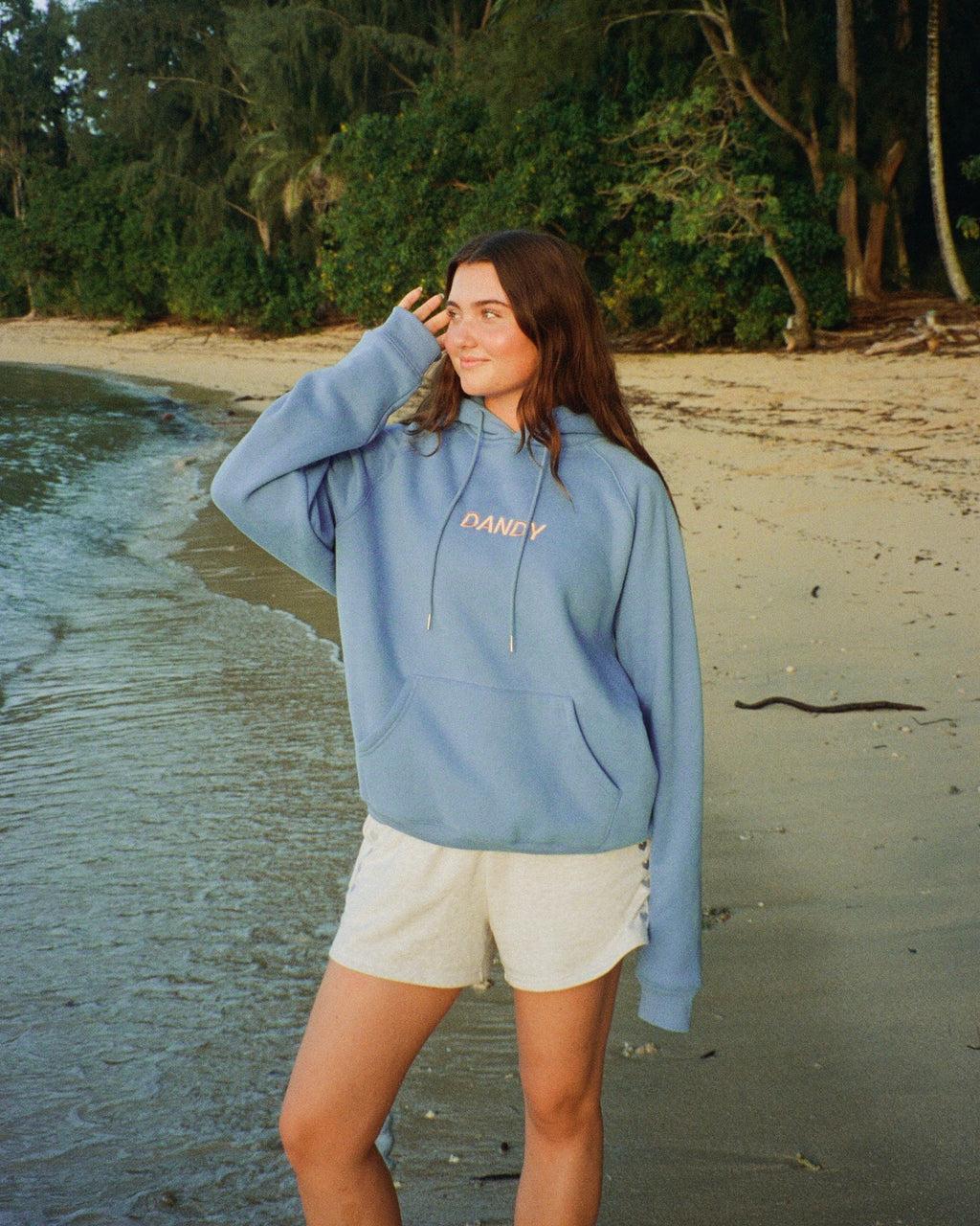 "Let's Watch the Sunset" oversize’owa bluza z kapturem Lux w kolorze niebieskim
