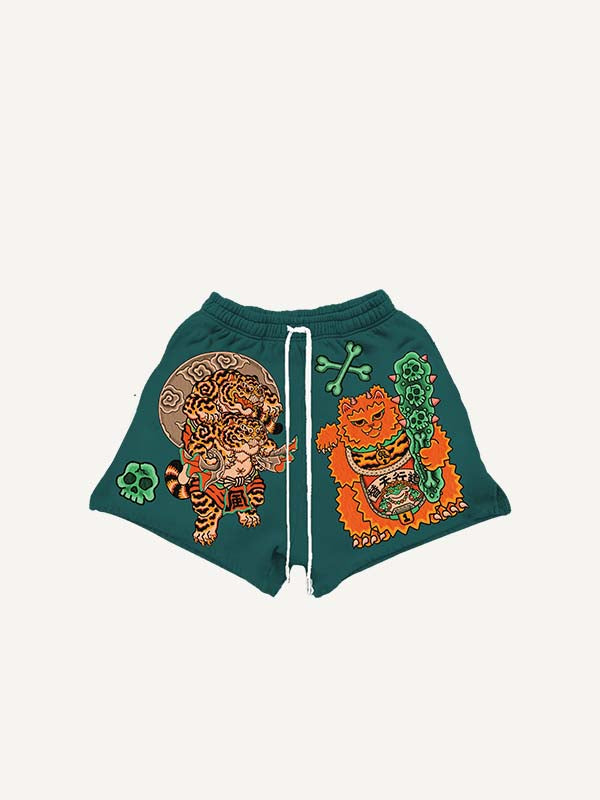 Shorts mit Tiger- & Auto-Grafik-Print und Kordelzug in der Taille