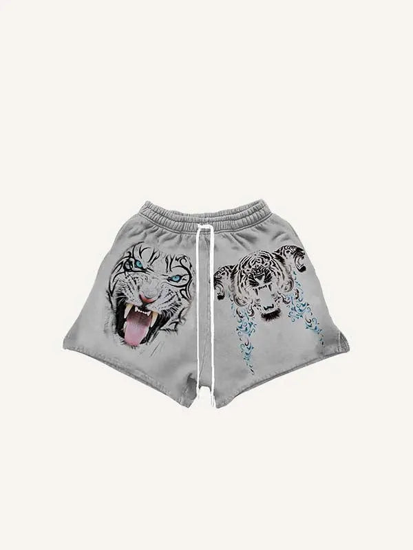 Shorts mit Tiger- & Grafikprint und Kordelzug in der Taille