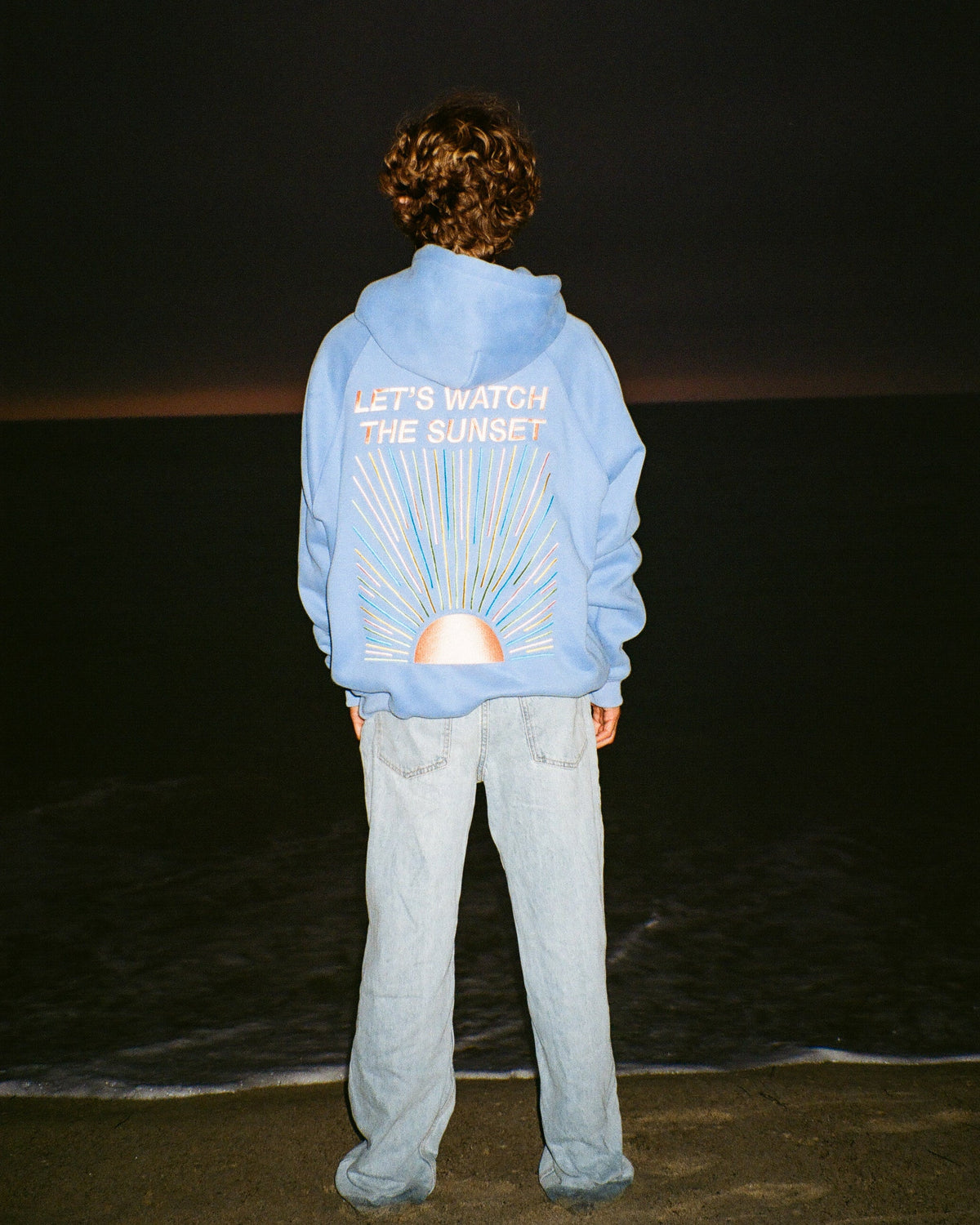"Let's Watch the Sunset" oversize’owa bluza z kapturem Lux w kolorze niebieskim