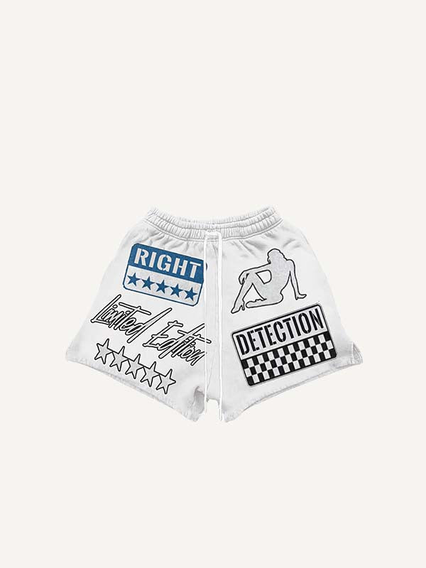Figure&Graphic&Eyeball&Letter Print Drawstring Waist Shorts