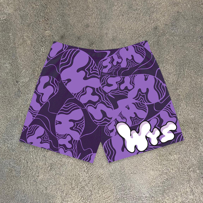Fun Footprint Camouflage Print Mesh Shorts