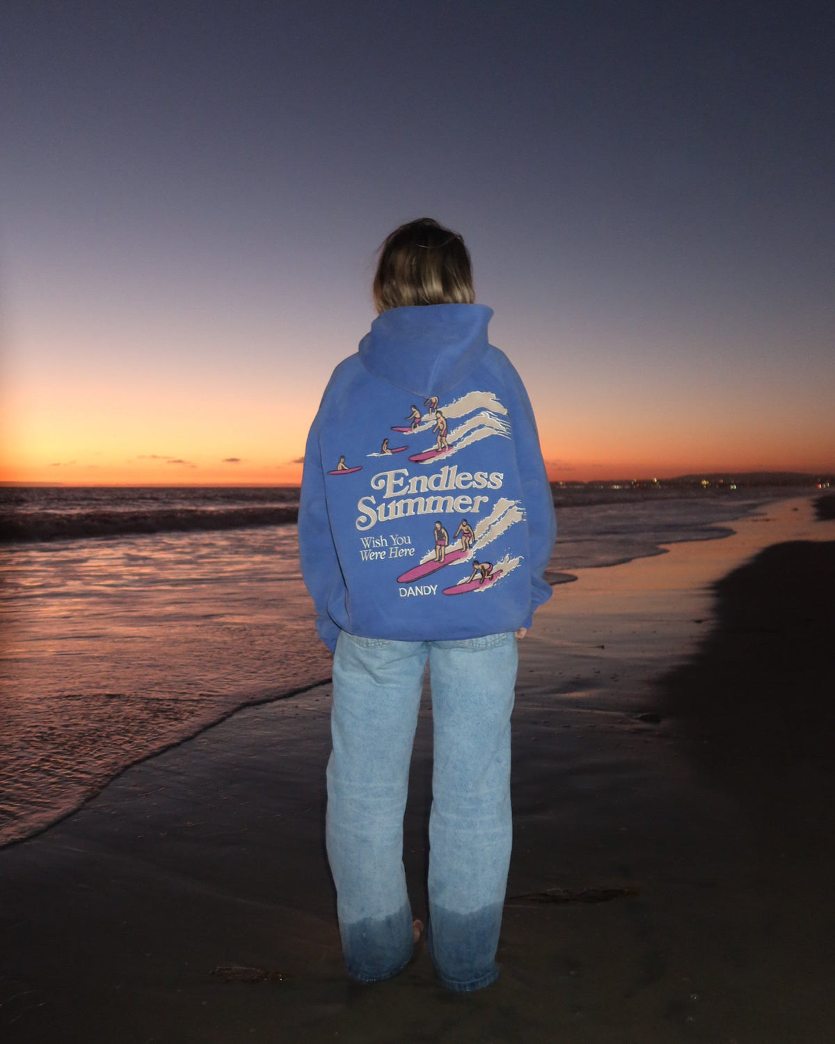 "Endless Summer" Luksusowa bluza z kapturem o kroju oversize w kolorze spranego vintage błękitu