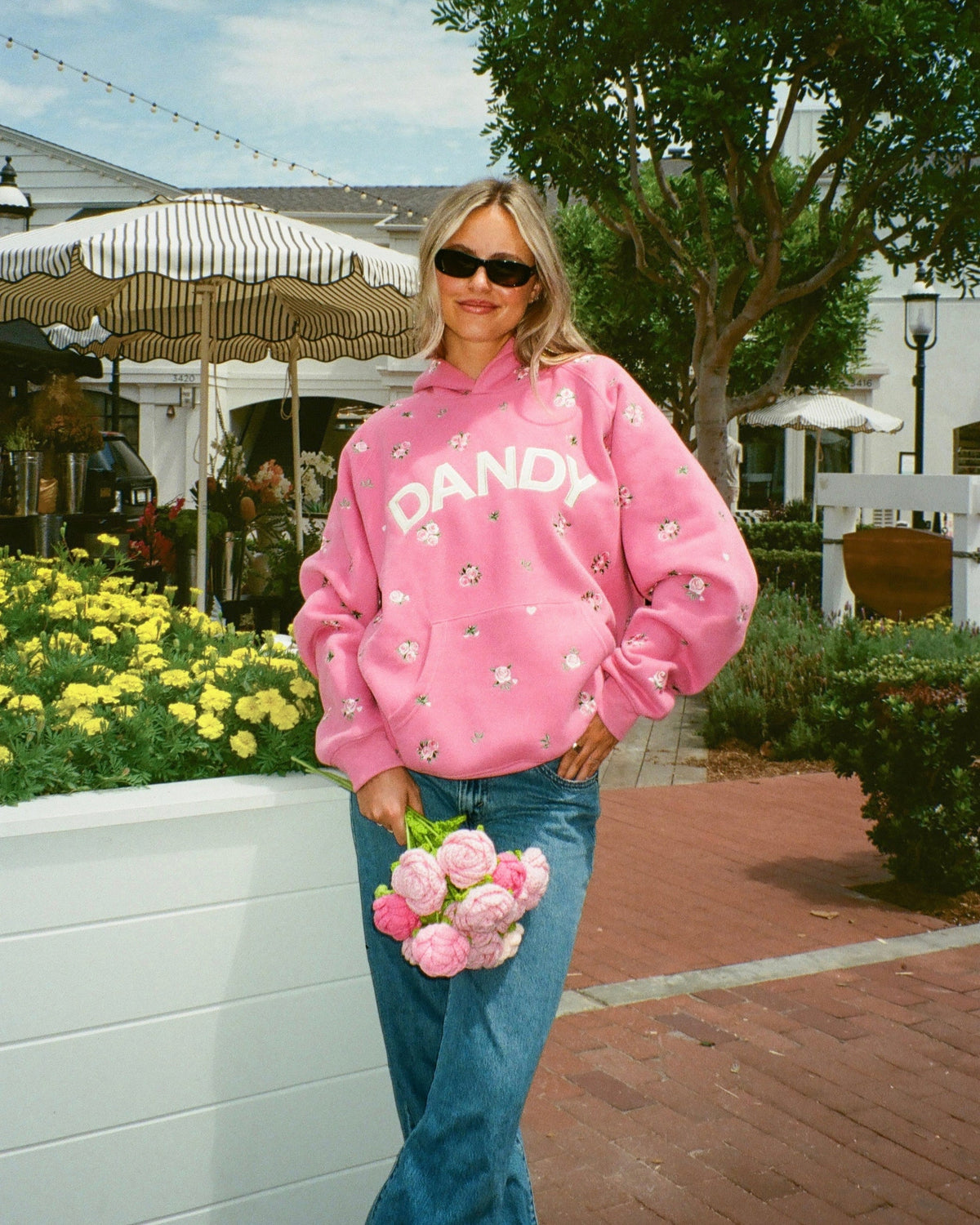 "Roses" felpa con cappuccio Lux oversize rosa