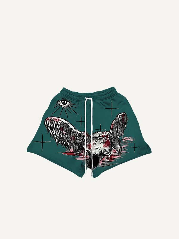Shorts mit Kordelzug und Grafik-Print (Figur, Flügel, Auge, Wolke)