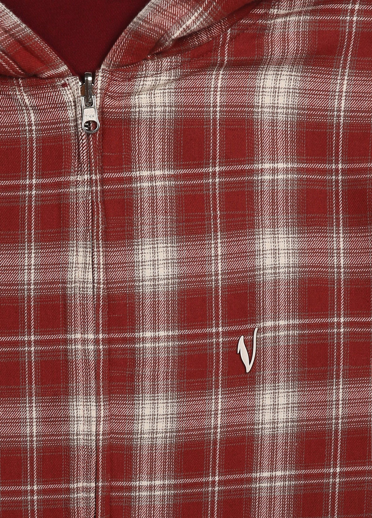 Reversible Plaid Zip-Hoodie V2（Wine/Red）