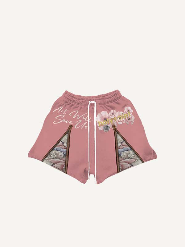 Shorts mit Blumen- und Buchstabenmuster und Kordelzug an der Taille