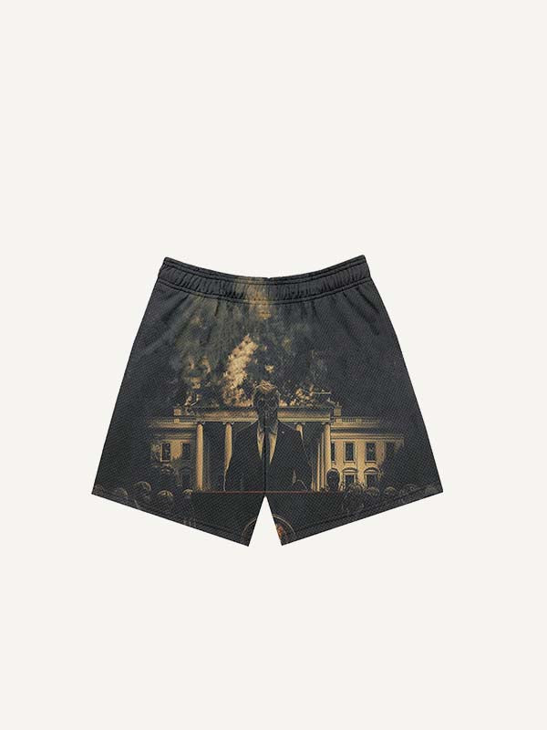 Skeleton&Graphic&Letter Print Drawstring Waist Shorts