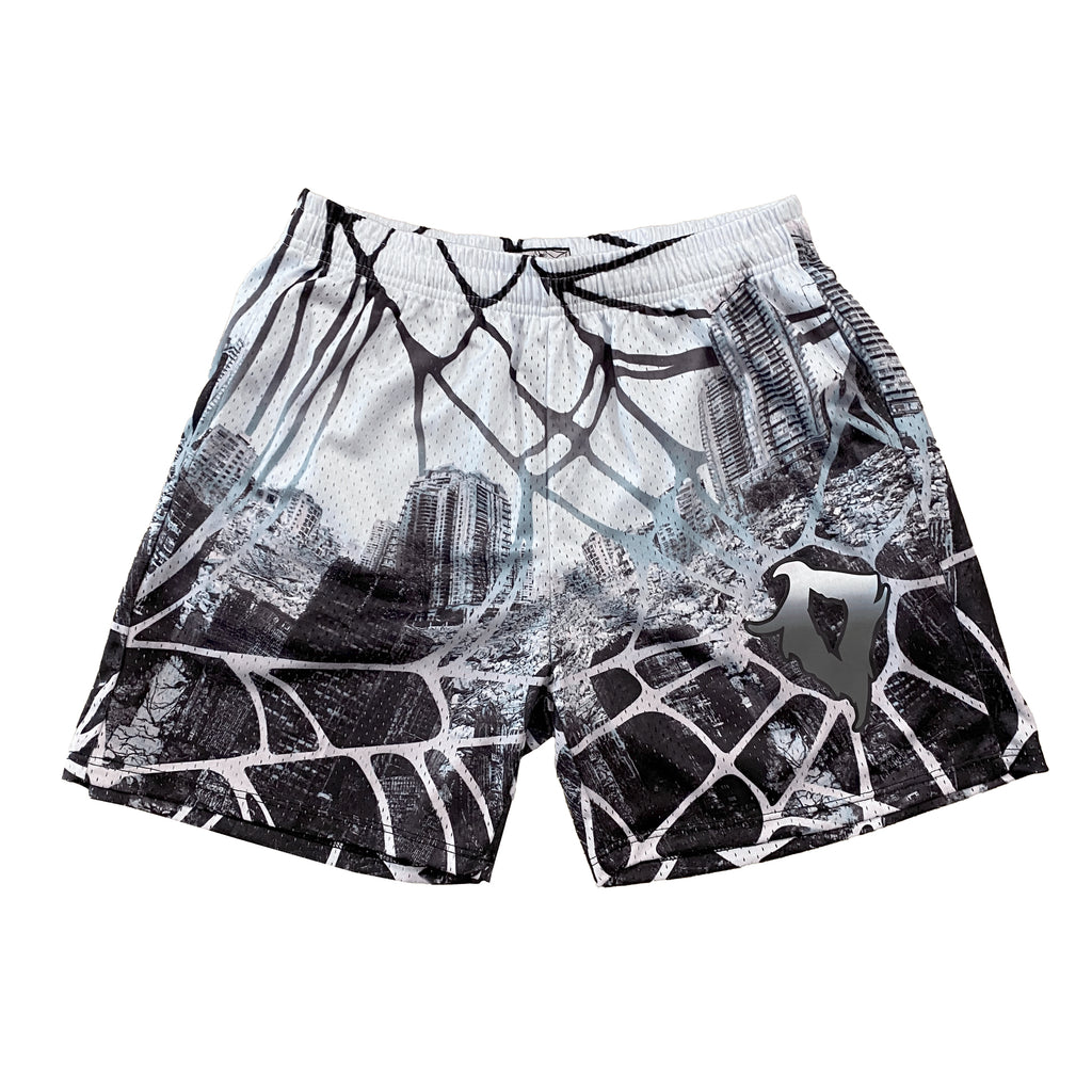 Lediga meshshorts med spindelnätsmönster