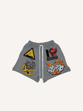 Skull&Fire&Graphic&Letter Faux Decal Print Drawstring Waist Shorts