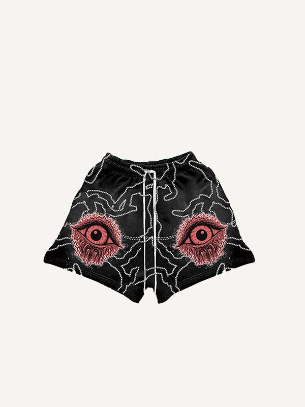 Eye&Graphic Faux Decal Print Drawstring Waist Shorts