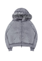 FERAL SWEATVEST MET RITS, KUNSTBONT EN NIETEN, GEWASSEN GRIJS (AFNEEMBAAR BONT)