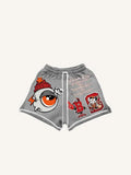 Shorts à taille cordon avec motif animal, œil, graphique et lettres