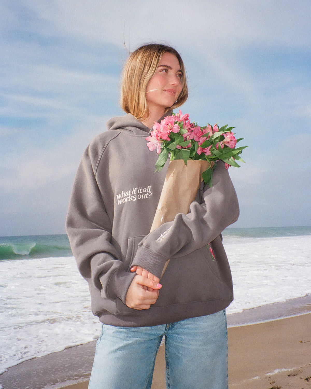 "What If" felpa con cappuccio Lux oversize in grigio scuro