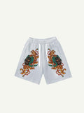 Shorts à taille cordon avec imprimé tigre et démon
