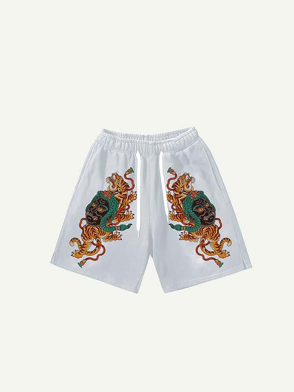 Shorts à taille cordon avec imprimé tigre et démon