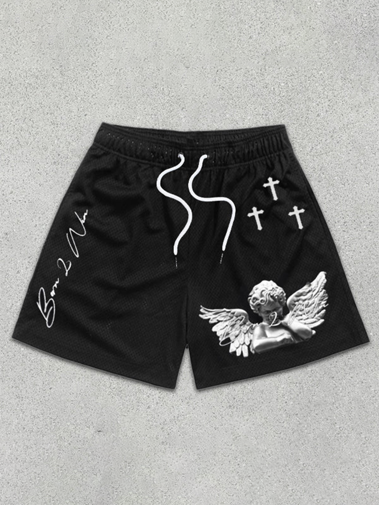 Angel Cross Print Mesh Shorts