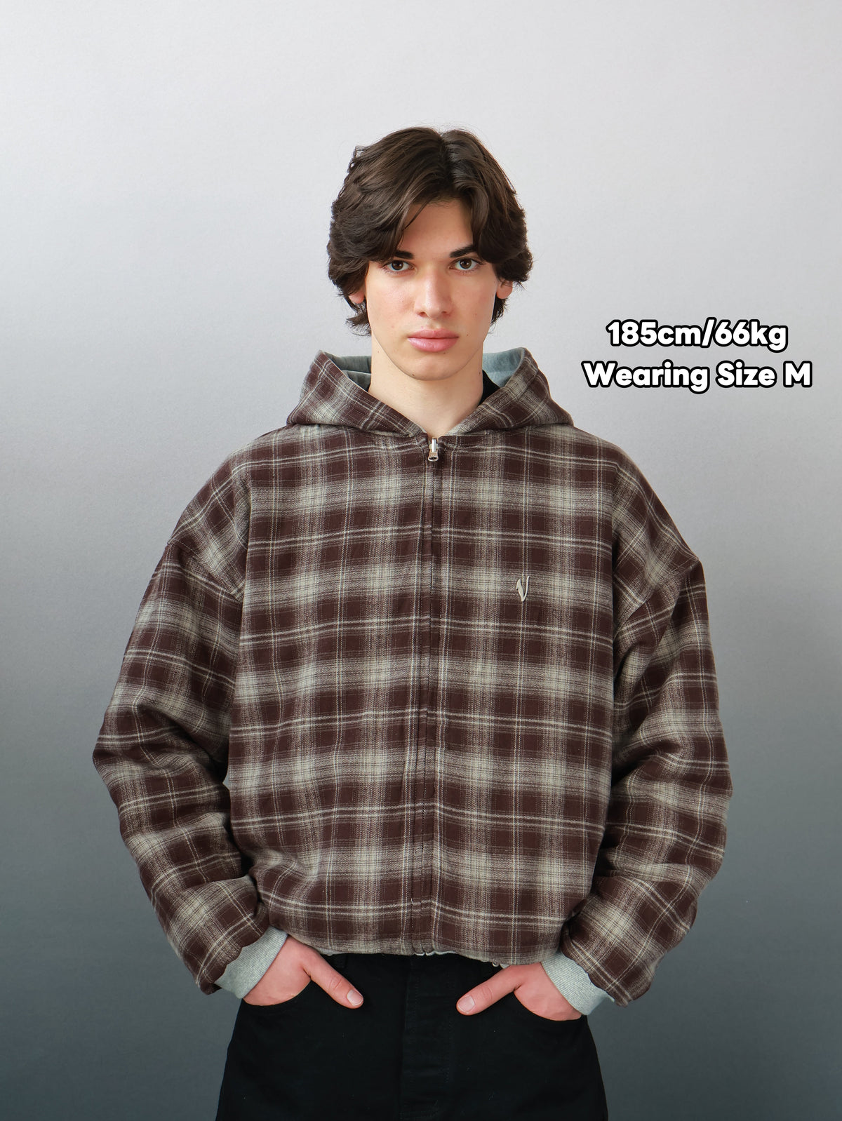 Reversible Plaid Zip-Hoodie V2（Dark Grey/ Mocha）