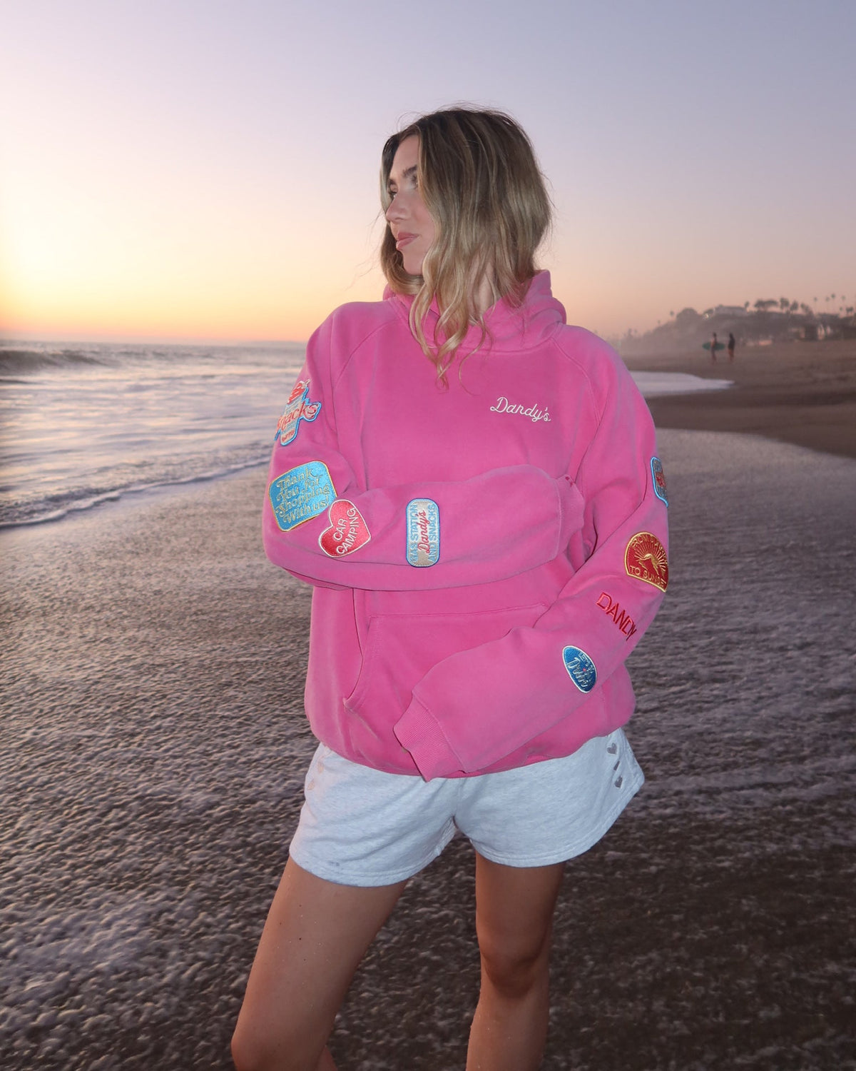 Felpa con cappuccio oversize di lusso "Viaggio on the road!" in rosa effetto vintage slavato