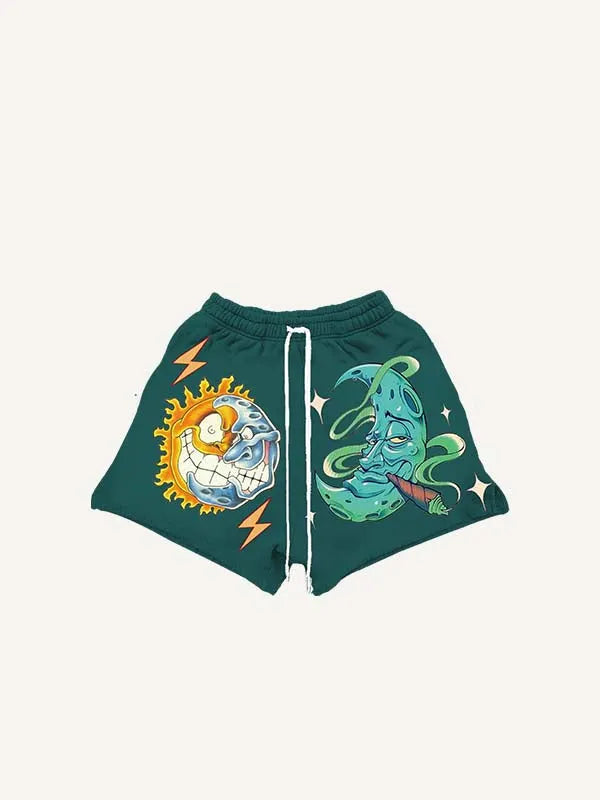 Shorts mit Kordelzug und Evil Moon & Sun-Print