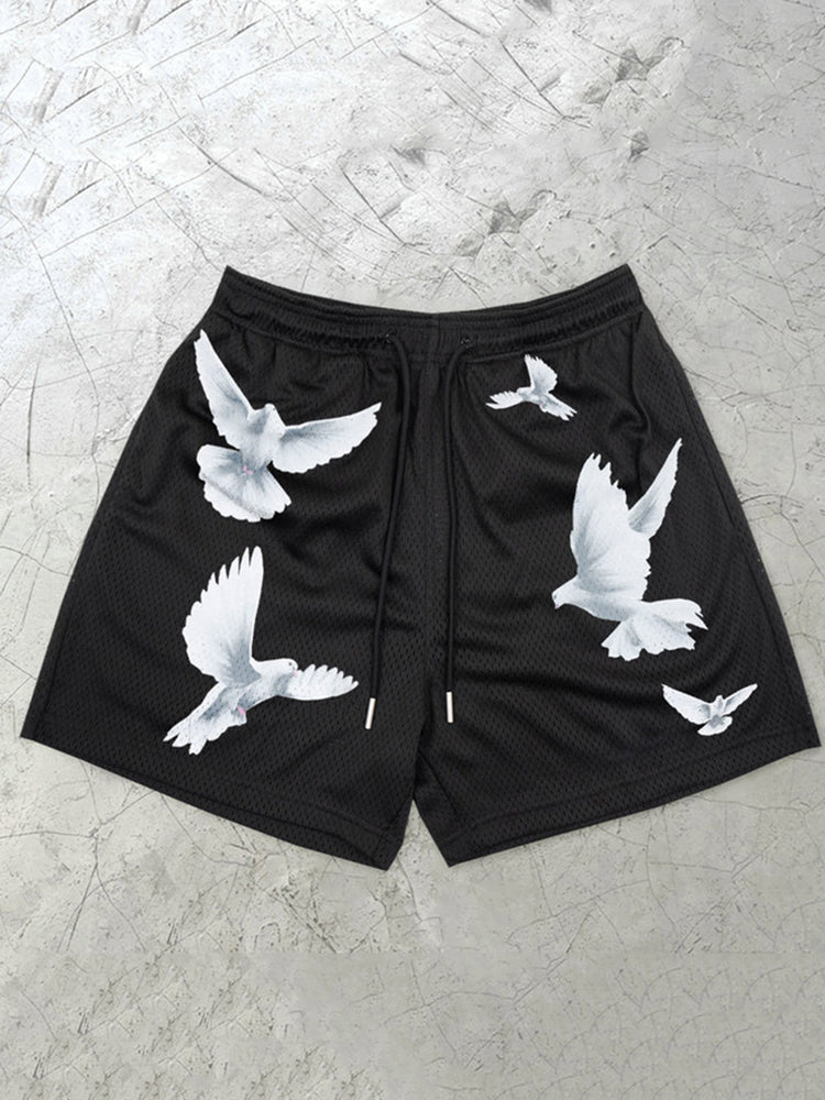 Casual losse street-meshshort met vredesduifprint