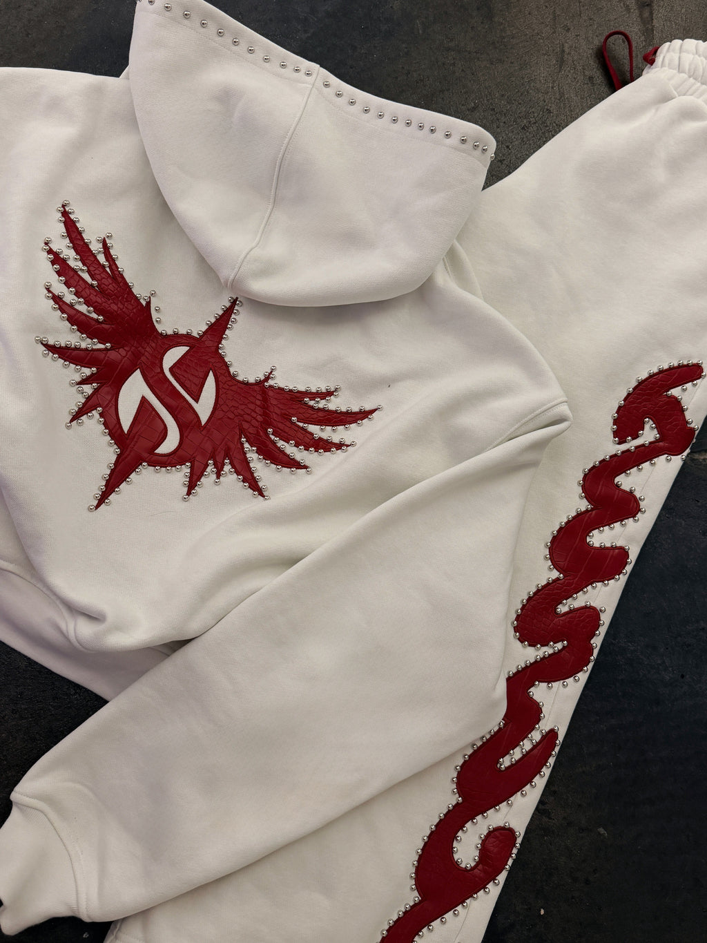 Red Crocodile Studded Zip-Up Hoodie