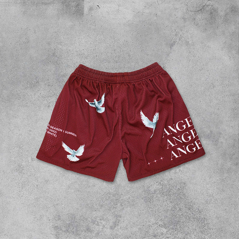 Mesh-streetshorts met vredesduif, gemaakt door een engel