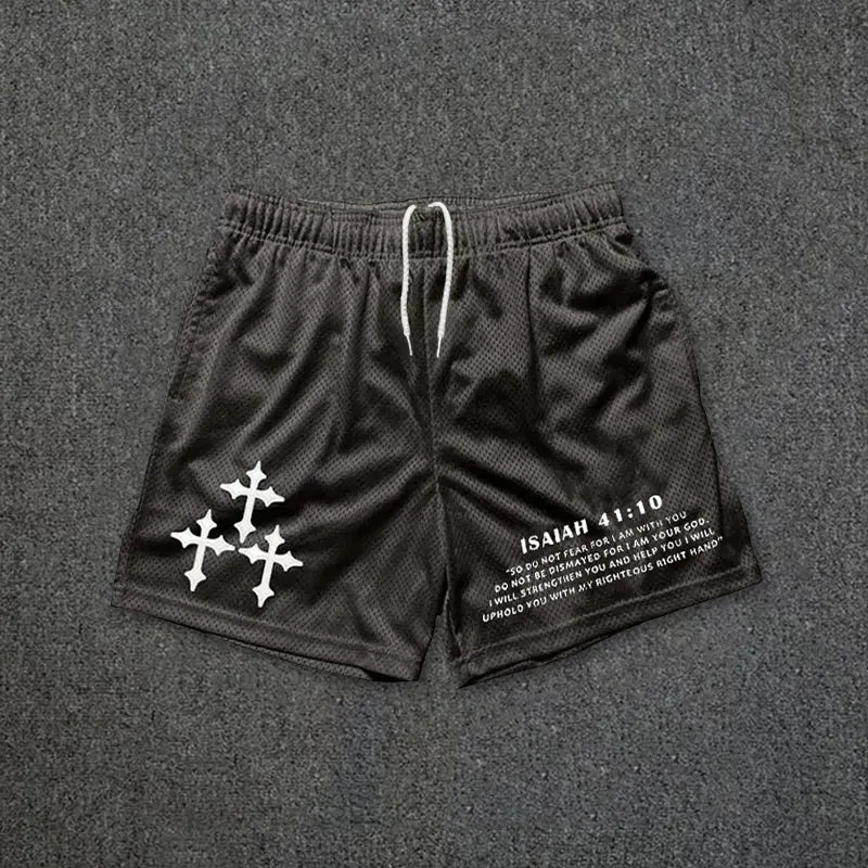 Isaiah 41:10 Kreuz-Print Grafik Lässige Herren-Mesh-Shorts