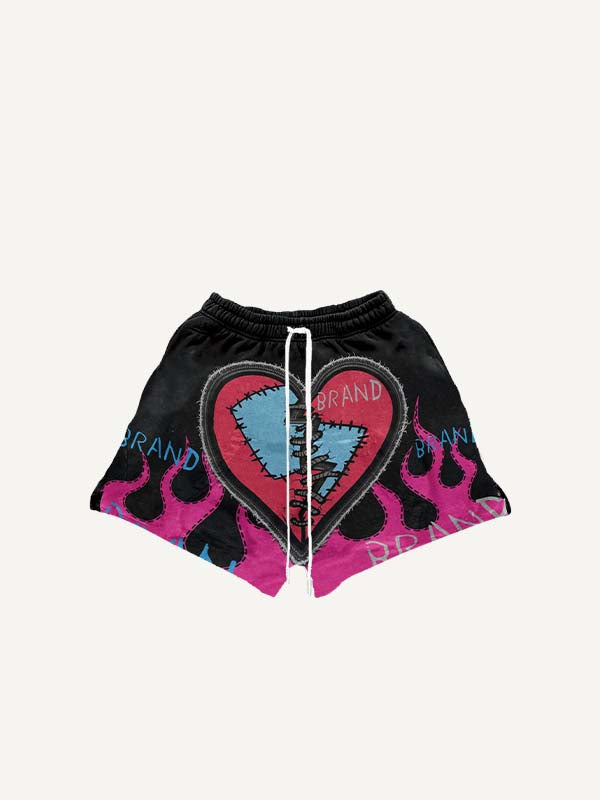 Shorts mit Kordelzug und Herz-Feuer-Buchstaben-Print-Optik