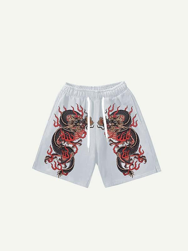 Shorts à cordon de serrage avec motif dragon de feu