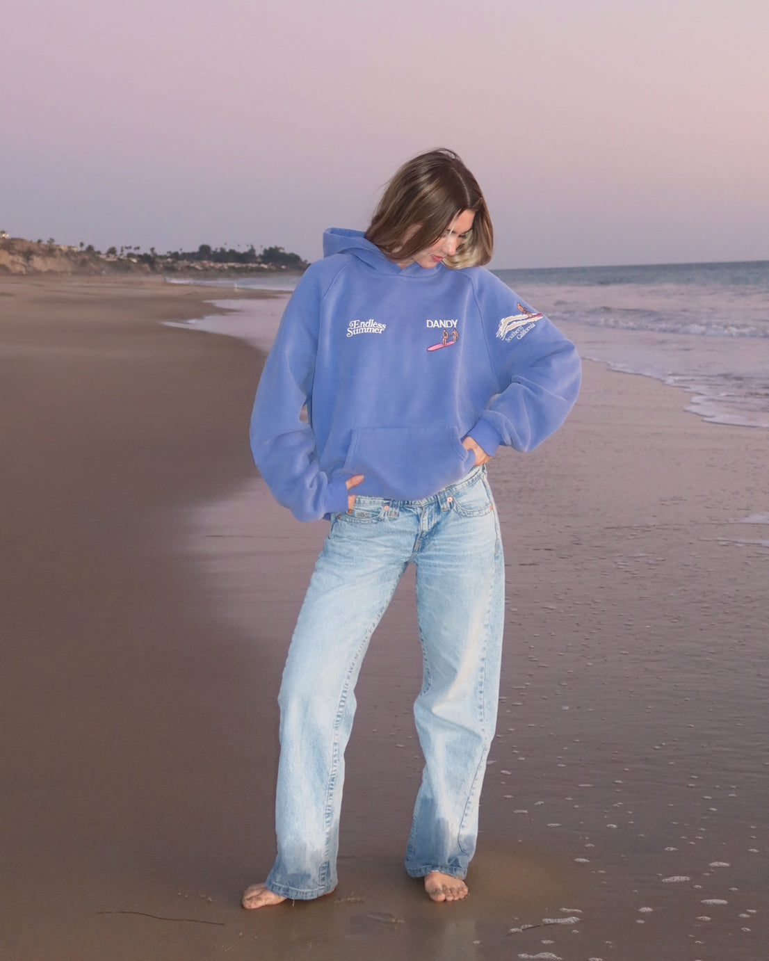 "Endless Summer" Luksusowa bluza z kapturem o kroju oversize w kolorze spranego vintage błękitu