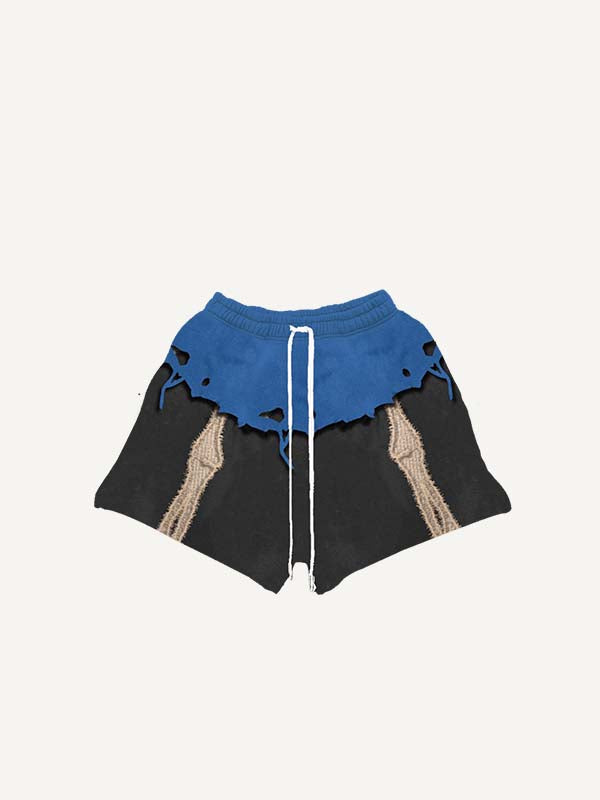 Pantaloncini con stampa di scheletro colorblock effetto decalcomania e vita con coulisse