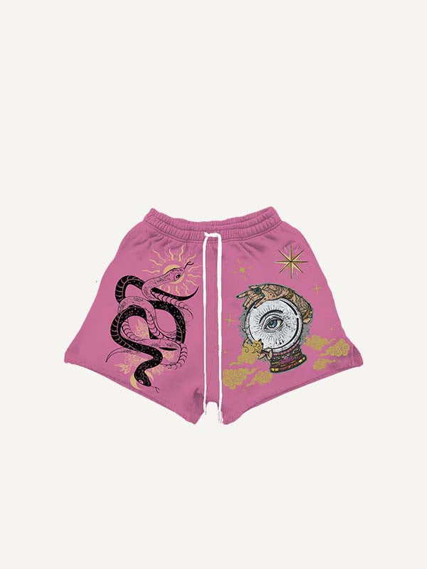 Eye&Cloud&Snake&Palm&Graphic Print Drawstring Waist Shorts