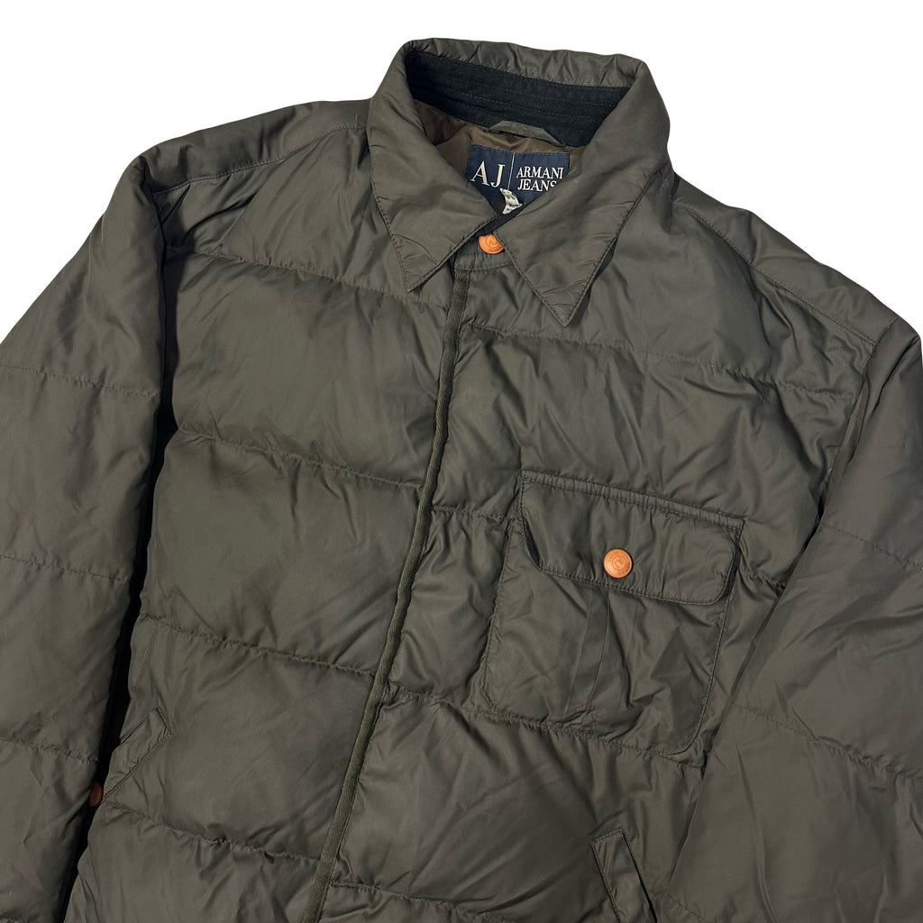 Final Sizes: Collared Puffer Jacket In Olive Green