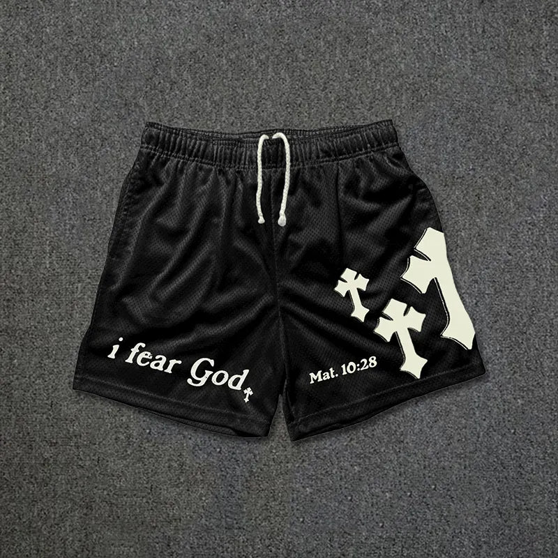Shorts en maille à imprimé graphique "I Fear God"