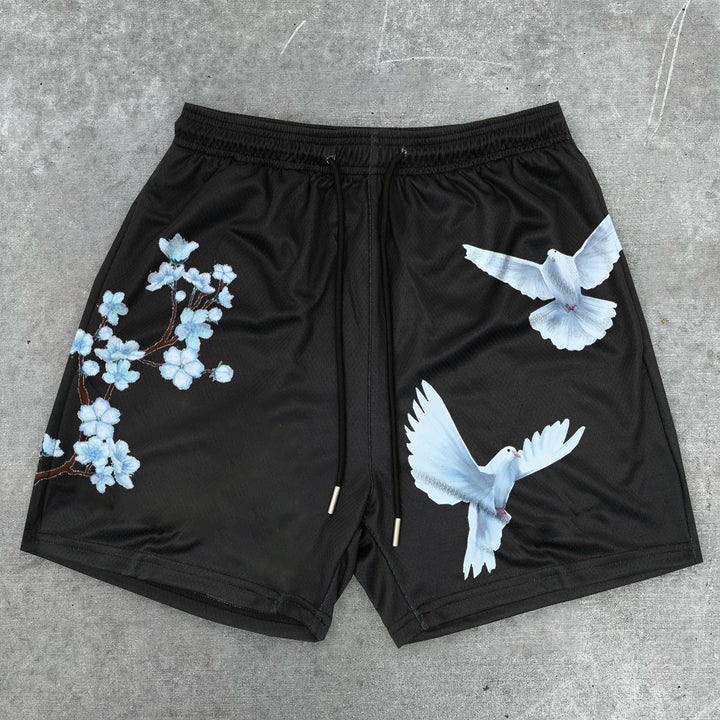 Cherry Blossom Dove Print Graphic Men's Mesh Shorts