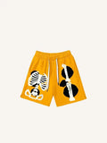 Pantaloncini con stampa grafica di scheletro colorblock effetto decalcomania e vita con coulisse