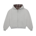 Sweat à capuche zippé réversible à carreaux V2 (Gris foncé/Moka)