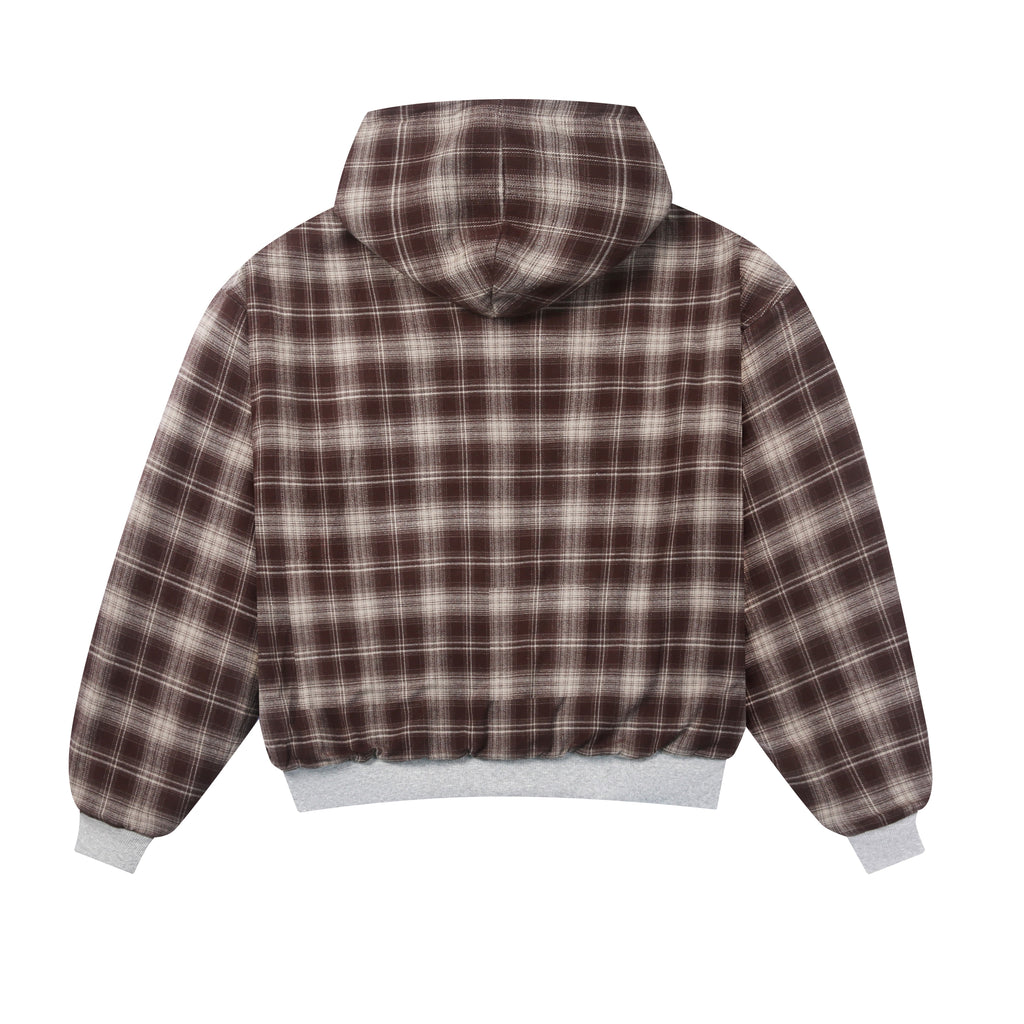 Sweat à capuche zippé réversible à carreaux V2 (Gris foncé/Moka)