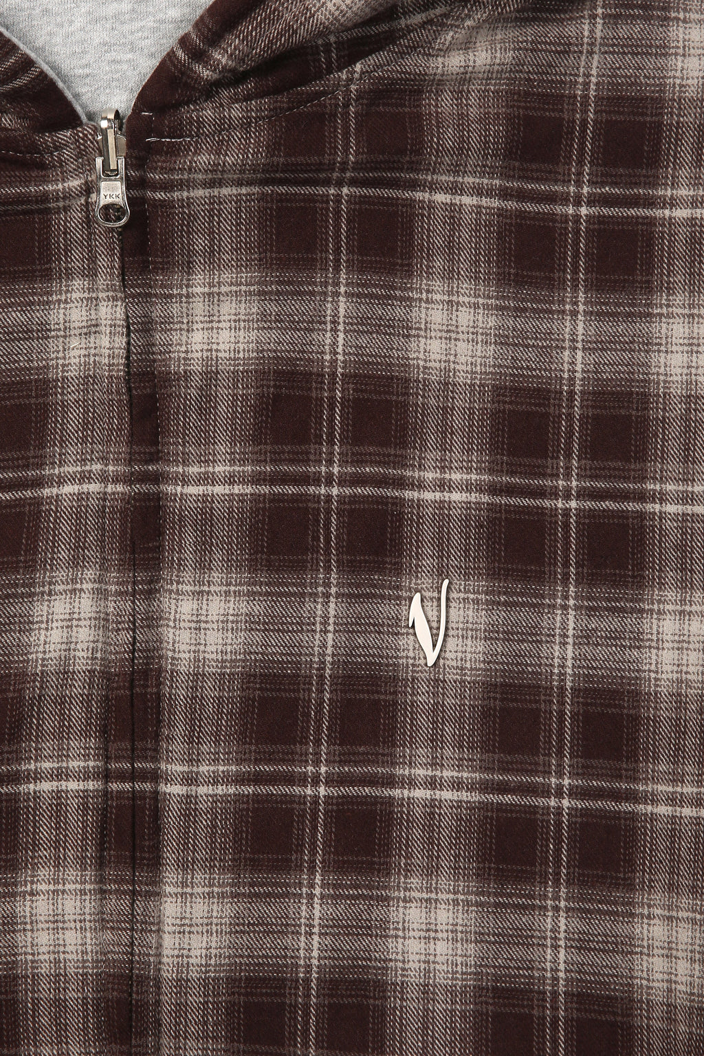 Sweat à capuche zippé réversible à carreaux V2 (Gris foncé/Moka)