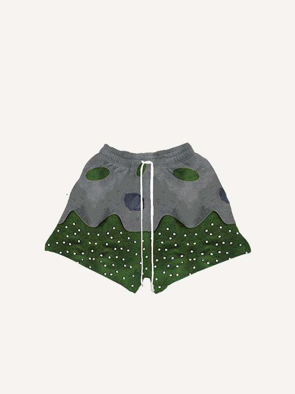Colorblock Graphic Print Drawstring Waist Shorts