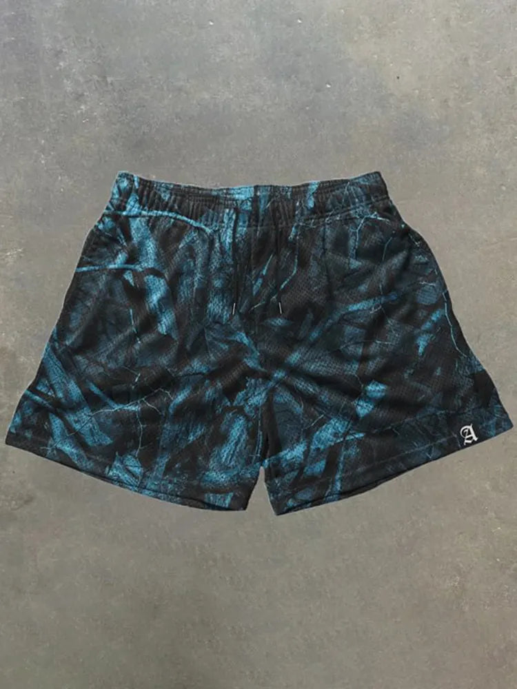 Modne, uniseksowe, wygodne szorty z siateczki w stylu streetwear, z grafiką